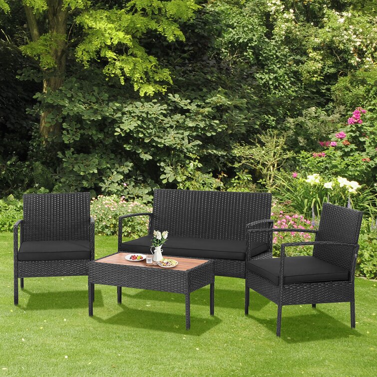 Black rattan 4 cheap piece garden set